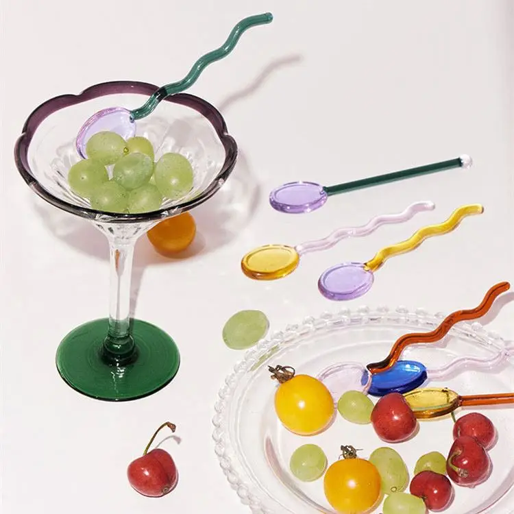 Wholesale Mini Little Tea Spoons Color High Borosilicate Glass Coffee Stir Spoon for Coffee Sugar Dessert Cake Ice Cream