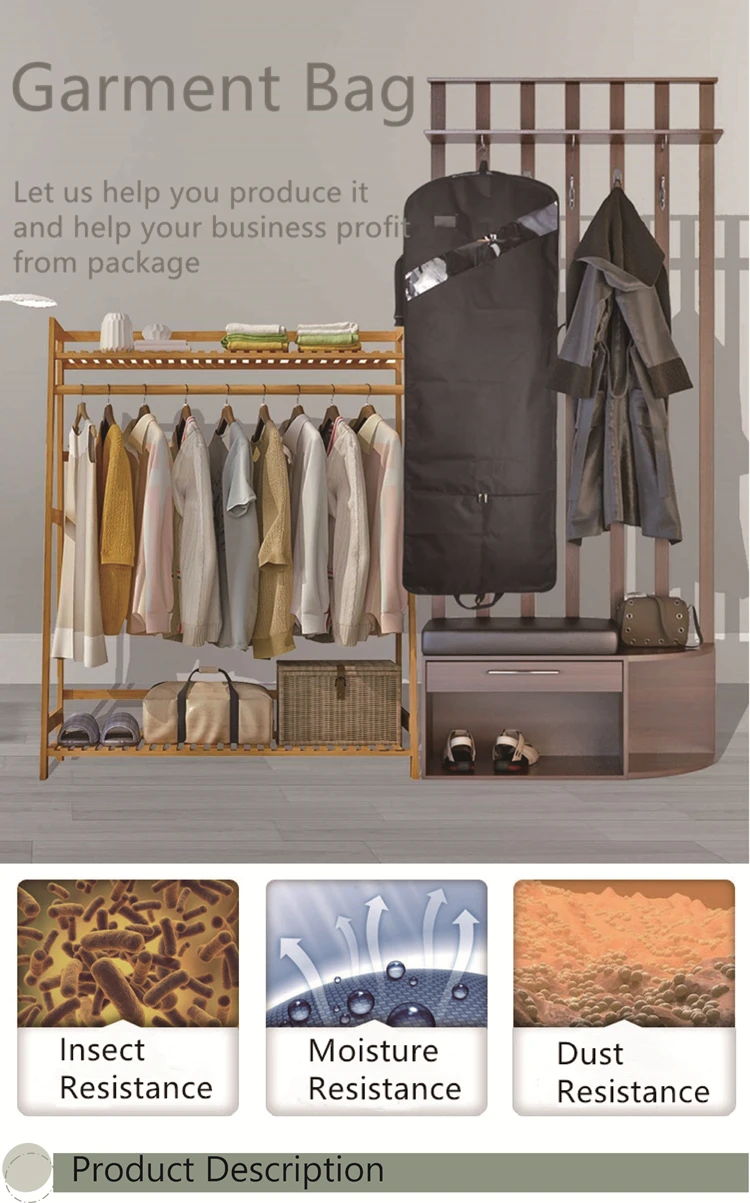 Long Bridal Gown Garment bags with Zipper Biodegradable Suit Cover Wedding Dress Bag with Custom Logo 210D Waterproof Suit Bags