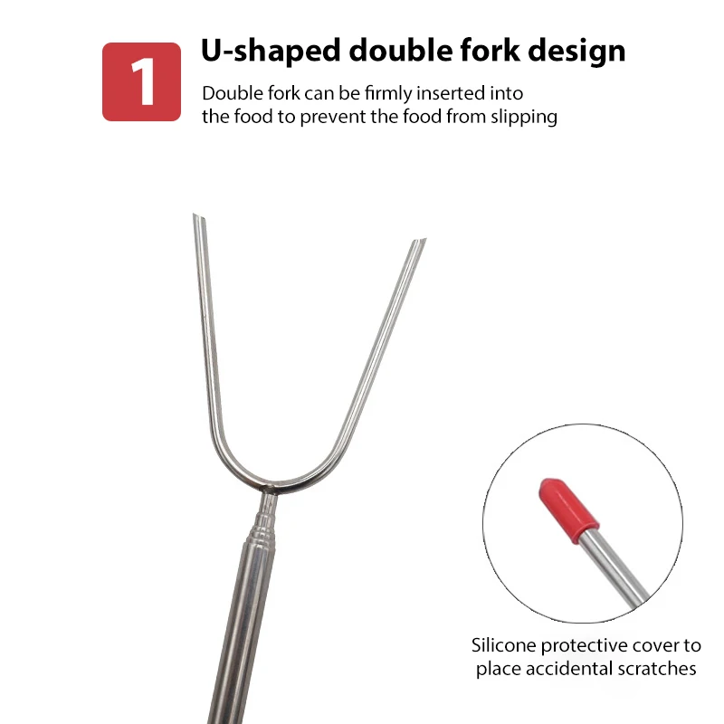 Wholesale Outdoor BBQ Tool Roasting Sticks Kabob Grill  Barbecue Forks Stainless Steel bbq forks With PVC dipped Handle