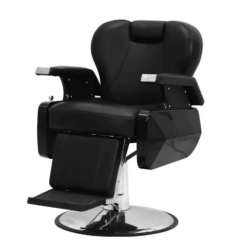 sillas peluqueria cadeira de barbeiro profissional hydraulic pump all black synthetic leather salon barber shop chair for men