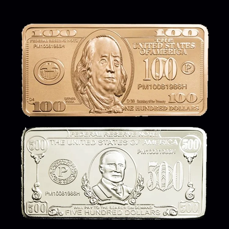 FS-Craft Souvenir Five Hundred Dollars 1 OZ 999 Silver Plated Bullion US Money Dollar Bar