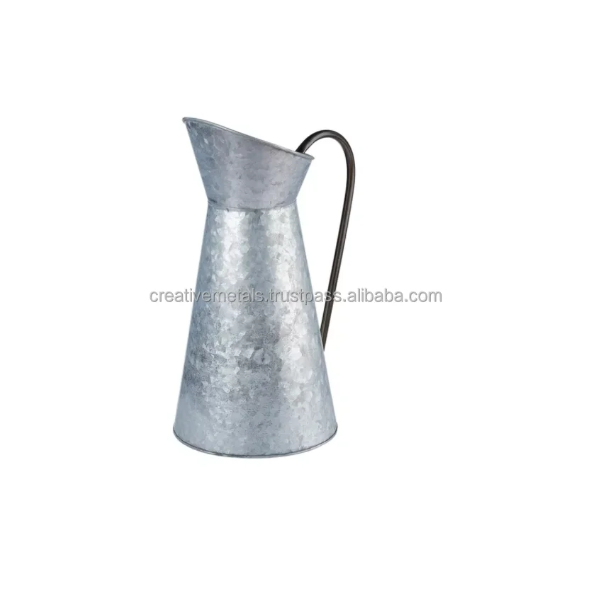 
Silver Metal Vase Galvanized Antique Vase Pitcher with Handle Vintage Jug Watering Can Farmhouse Style Decor for Home Garden 