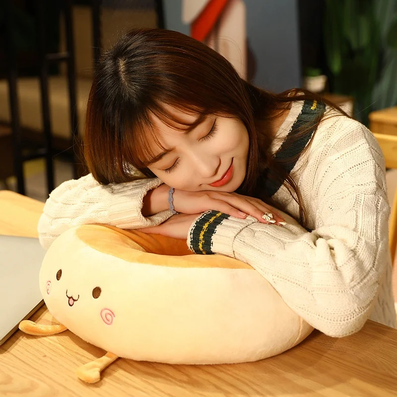 New Cute Round Toast Bread Shape Seat Cushion Stuffed PP Cotton Plush Sofa Indoor Floor Decor Sitting Pillow