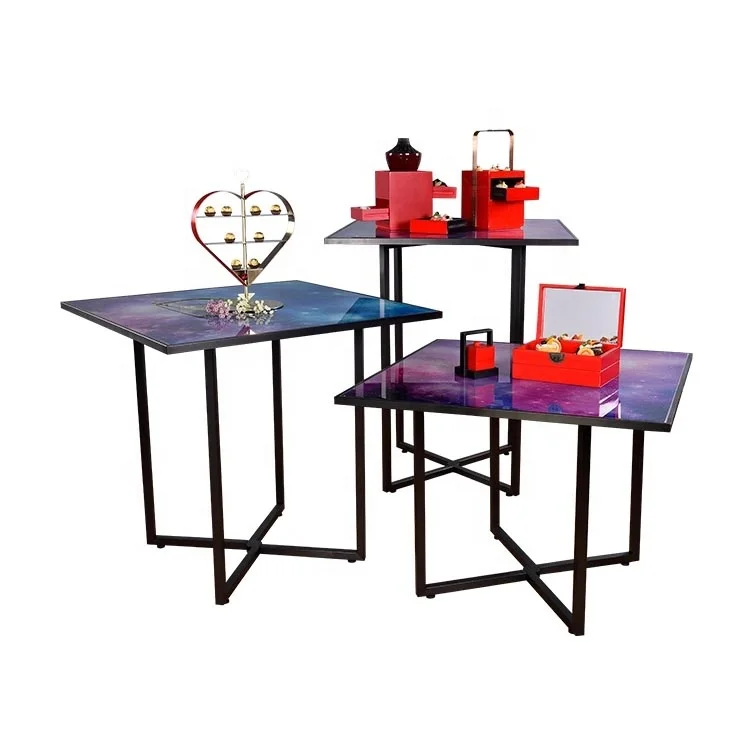 LED Light Foldable Stainless Steel Frame Removable Table Top Cocktail Table For Party Bar Hotel Project Wooden Bar Table