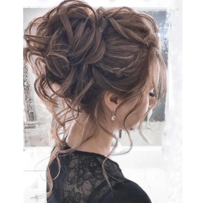Hot Style Curly Scrunchies Chignon With Rubber Ban Hair Ring Wrap Around on Hair Tail Messy Bun Hair Extensions