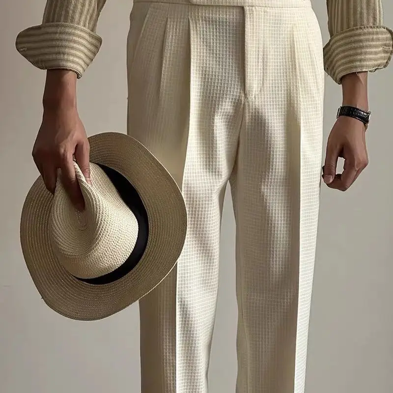 MCP055 Italian Style Mens Naples Trousers High Waist Side Buckle Pant Fitness Double Pleated Mens Business formal Pants