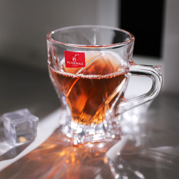 Blinkmax high quality clarity coffee glass mug wholesales trendy embossed design glass cup tea glass