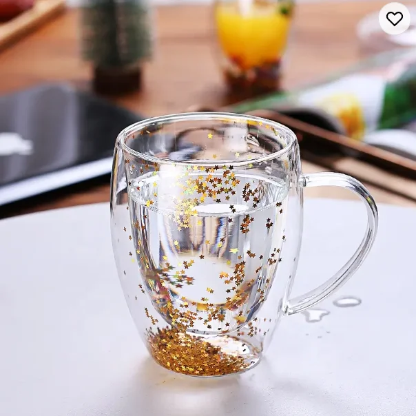 Coffee Glass Cup Mug Design Hot Sale Double Wall Insulated Borosilicate New with True Flowers Inside Aluminum Customized CLASSIC