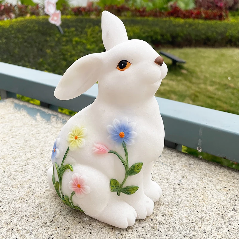 Wholesale Unique Easter Decor solar rabbit garden decor resin rabbit Sculpture Ornament for Patio Balcony and Yard Decor