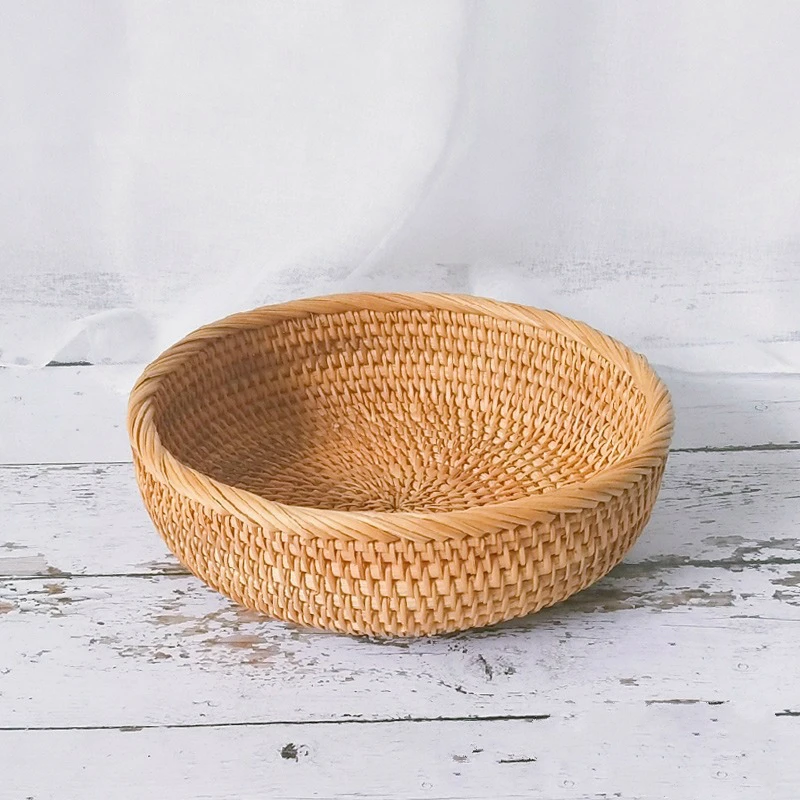 Wholesale Pretty Wicker Rattan Wooden Utensil Rotan Handmade Woven Handcraft Food Storage Serving Basket