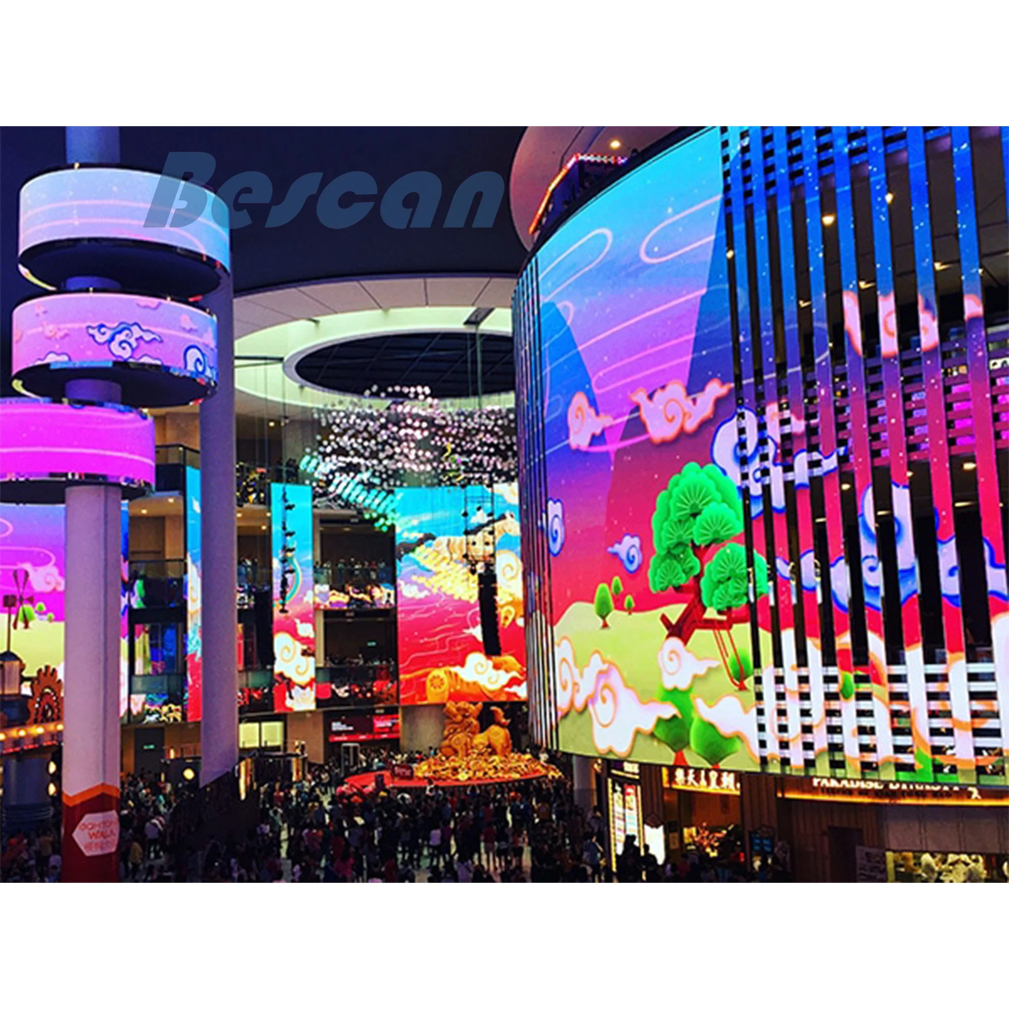 BESCAN display cabinet rental p3.91 curved jumbotron led video screen Curtain digital advertising curved flexible customized