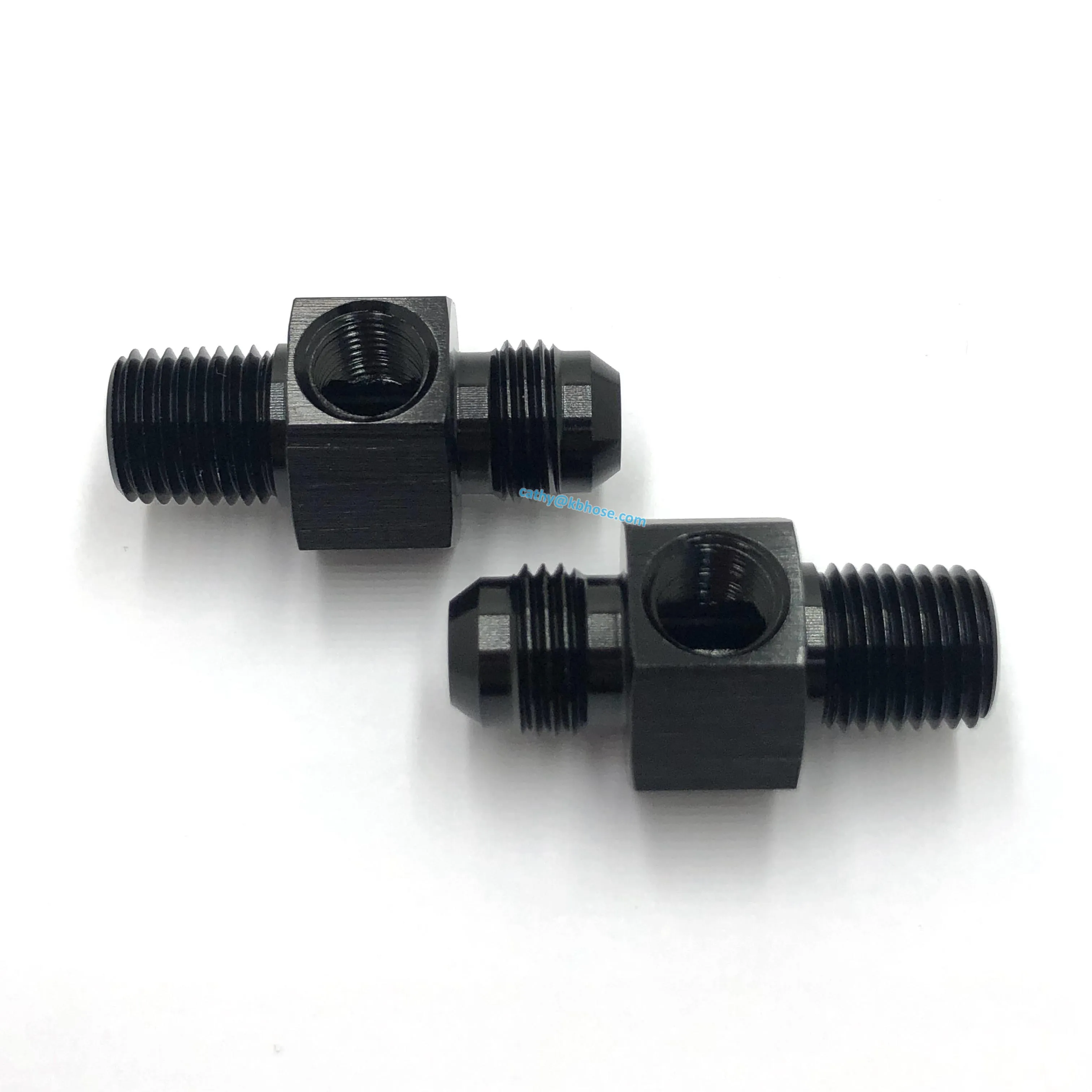 Aluminum Black 6AN AN6 Male Flare to 3/8 NPT Fuel Pressure Gauge Take off Fitting Adapter with 1/8 NPT Side Port