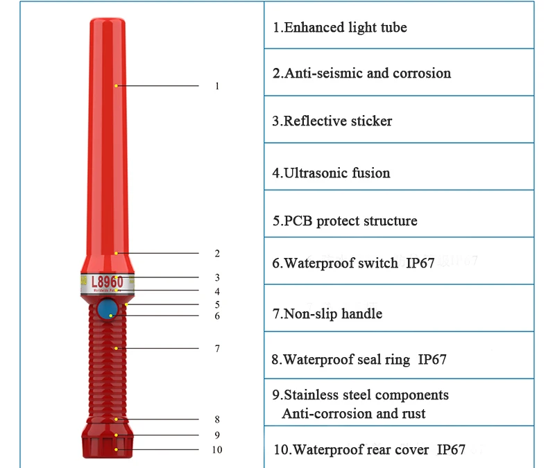 High quality glow warning led traffic baton wand for airport