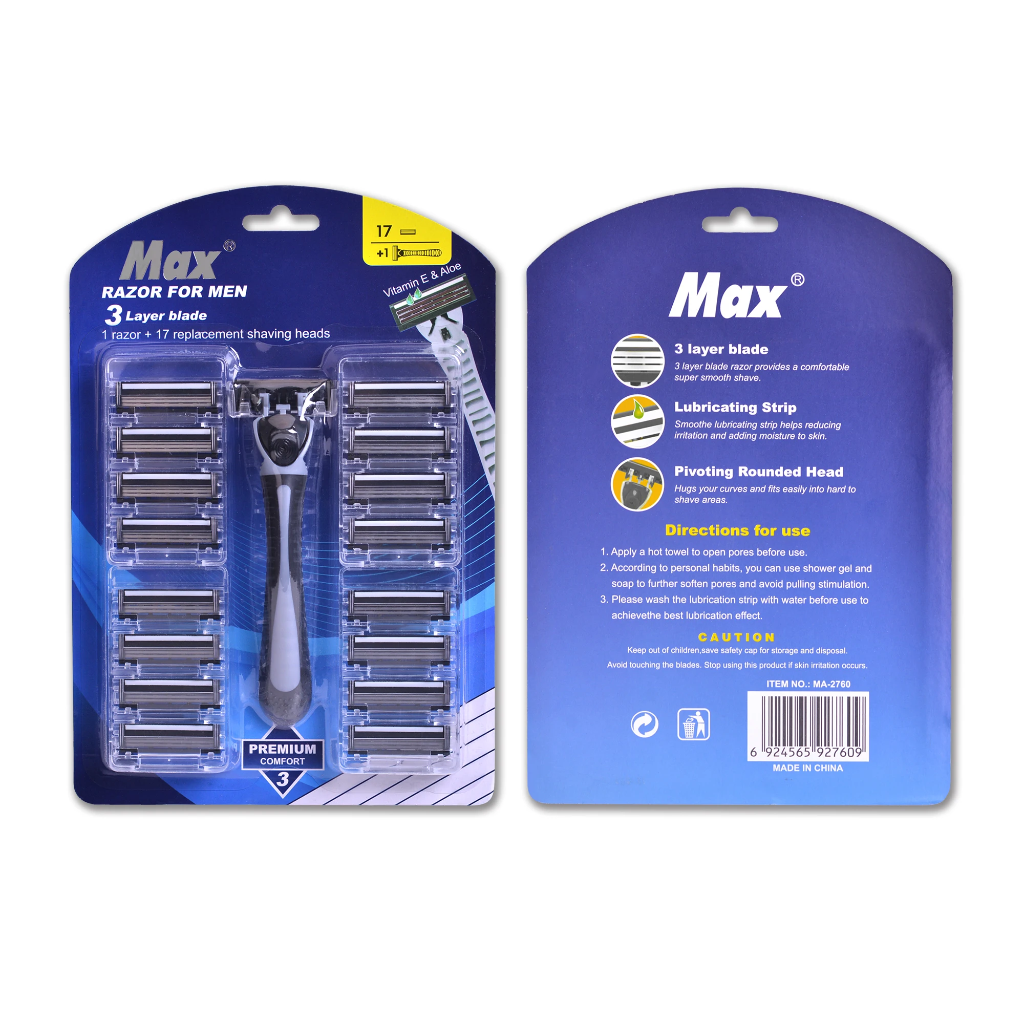 Max 3 Layer Blade 1 Handle With 17 Cartridges System Razor For Man