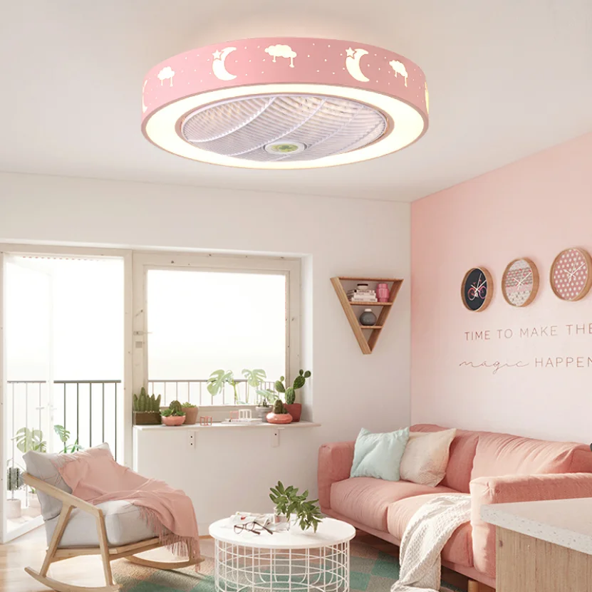 AC Children Ceiling Fan Pink Decor With Light