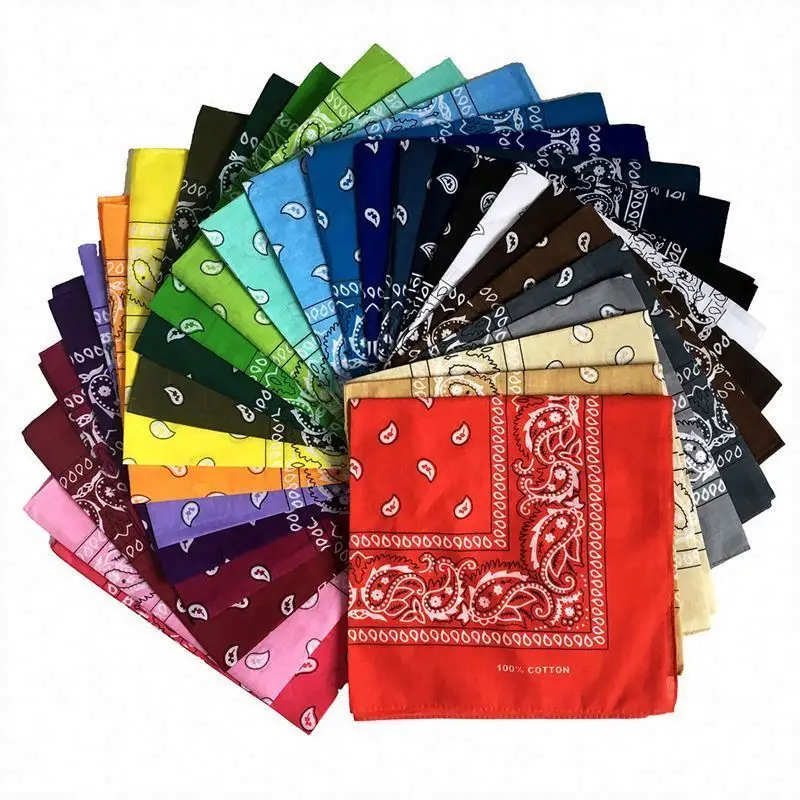 2024 Fashion Hip Hop 100% Polyester Bandana Square Scarf 55cm*55cm Black Red Paisley Headband Printed For Women/Men/Boys/Girls