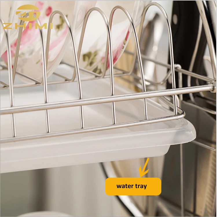 2-Tier Metal Dish Storage and Drainboard Kitchen Chrome Cup Drying Rack Tray Cutlery Drainer Holder