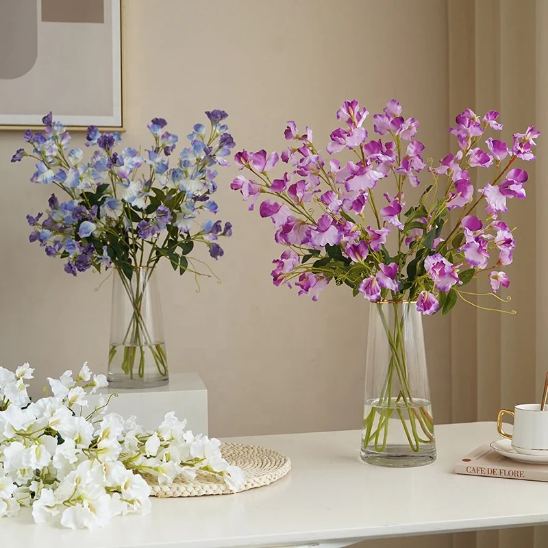Sale artificial high quality silk white purple blue wisteria vine Bean shaped long stem hanging flowers