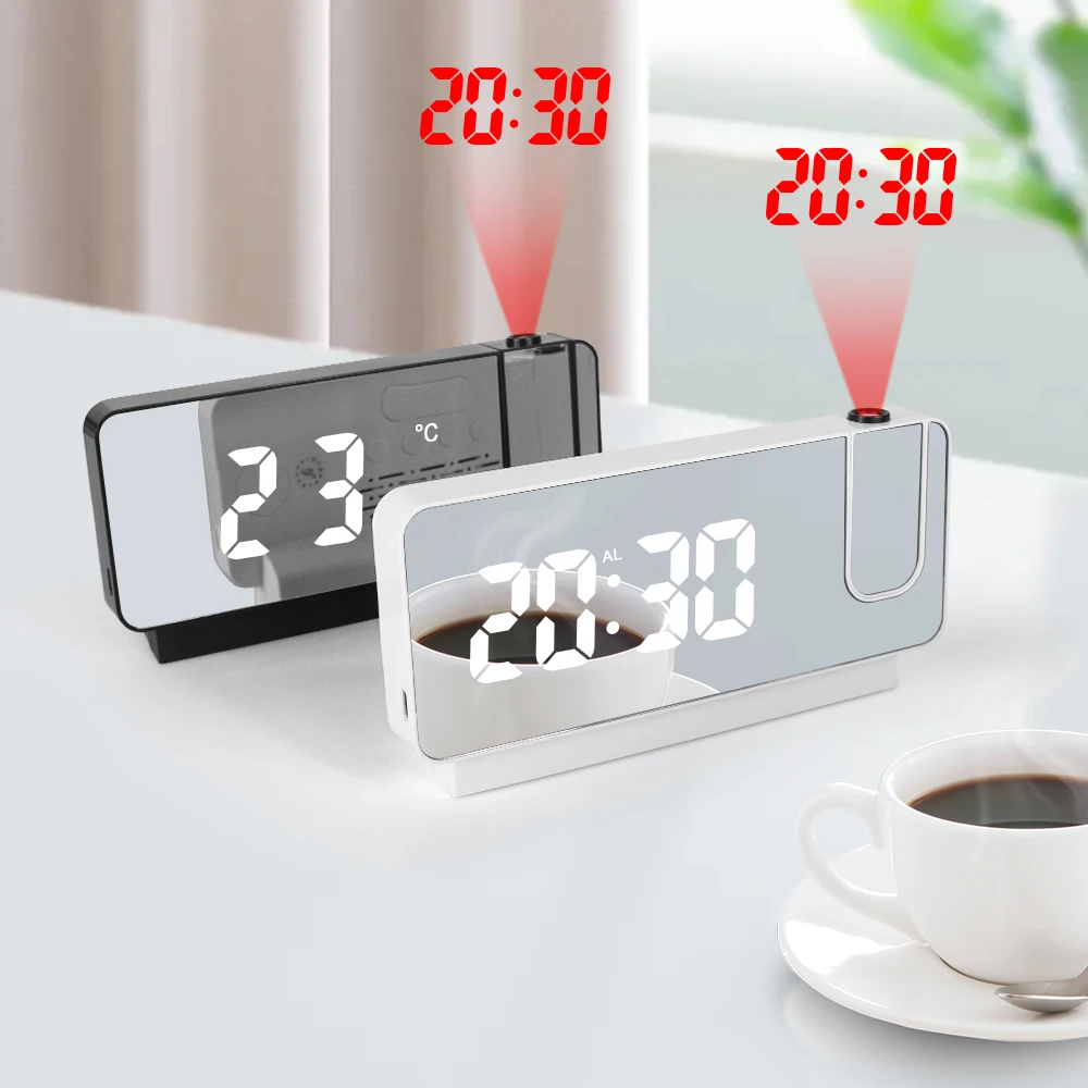 2022 Projection Alarm Clocks Led Digital Mirror Clocks Time Projection Mirror Led Digital Table Alarm Clock for Bedrooms