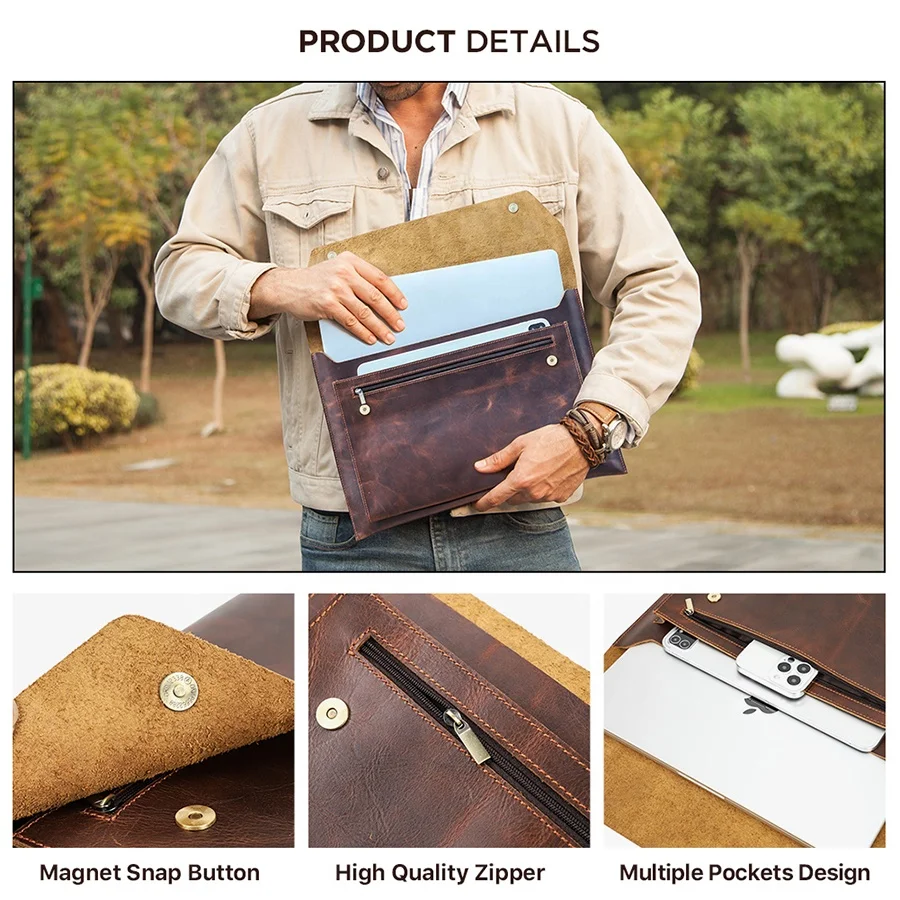 Винтажная кожаная сумка Crazy Horse для ноутбука Macbook Pro 16 дюймов Air m2 m1