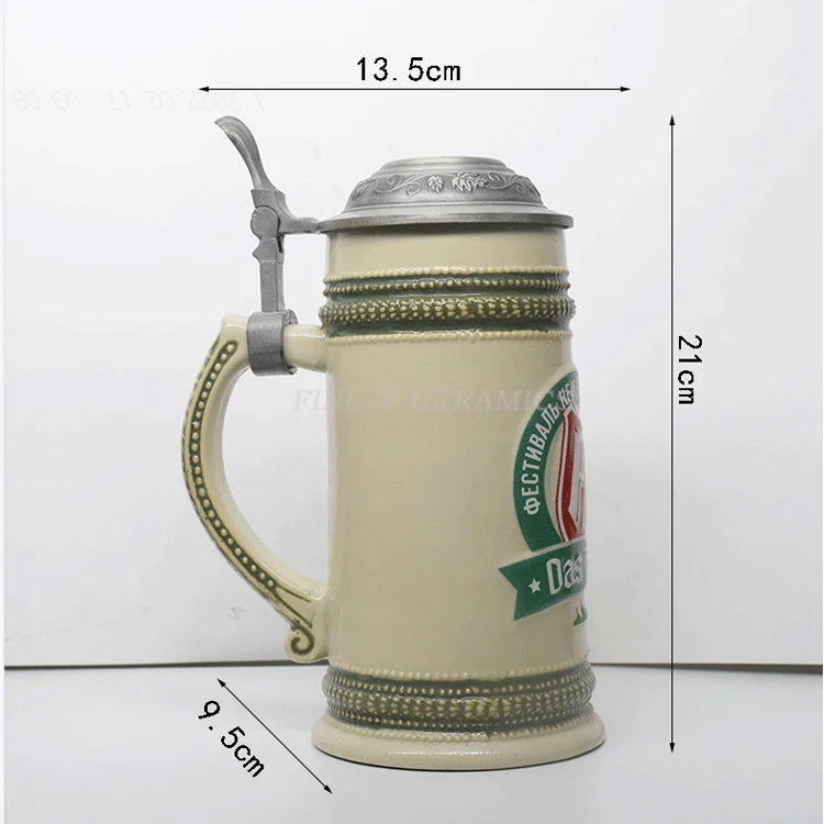 custom LOGO Tin cup with lid hand-painted embossed mug smooth german ceramic beer mug