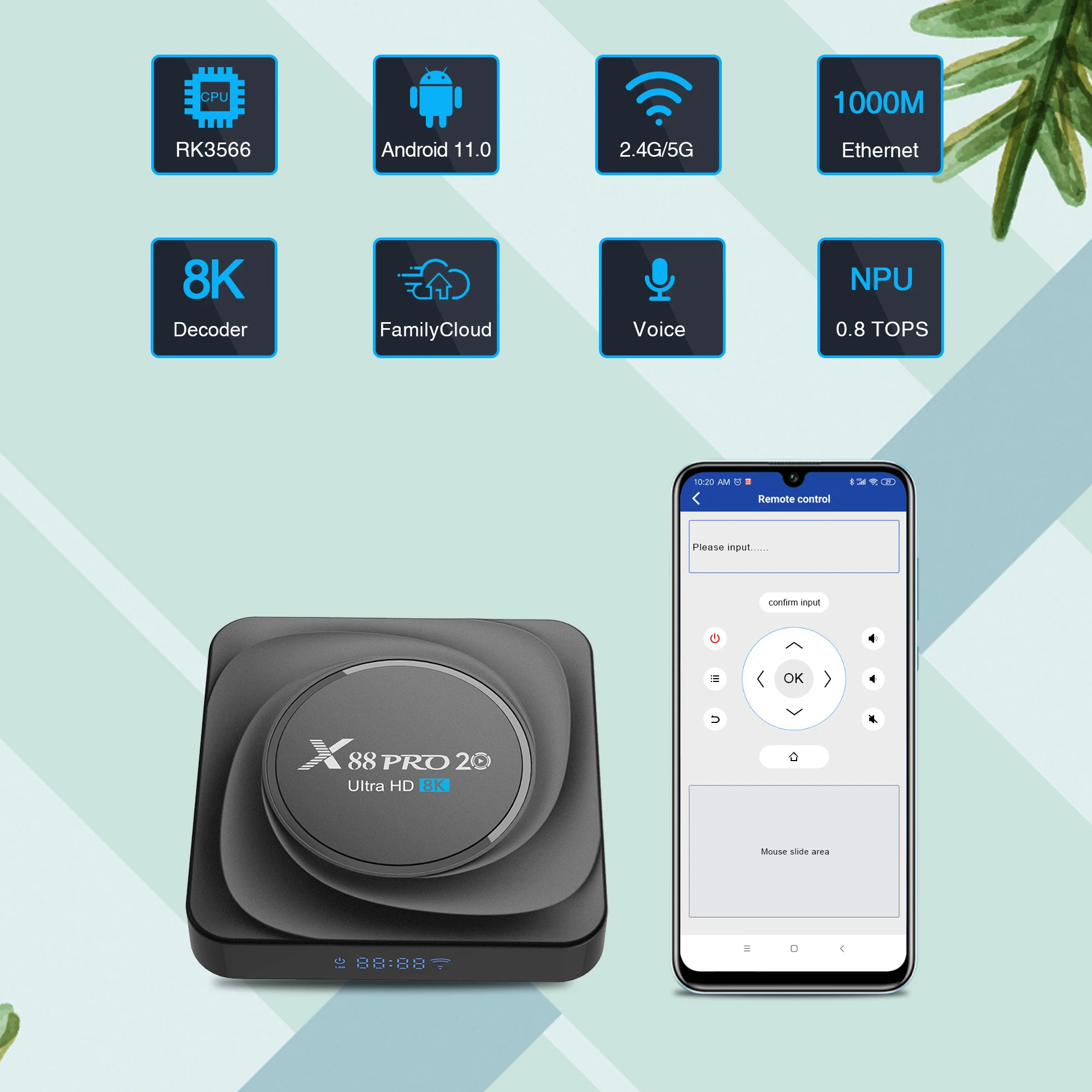 Android 11 8G 64G RK3566 TV Box Android X88 PRO 20 Dual WiFi IP TV Set-top box