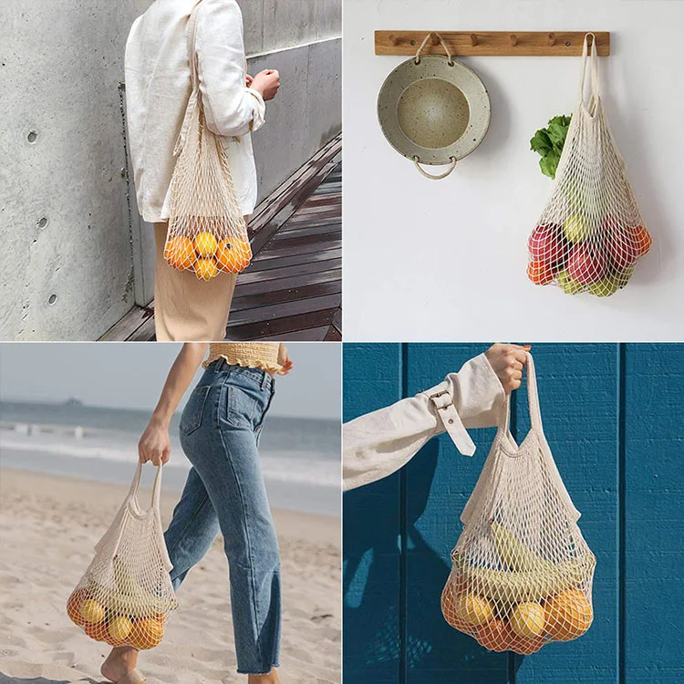 BSCI factory customized cotton mesh bag vegetable fruit tote single shoulder supermarket net bag for shopping