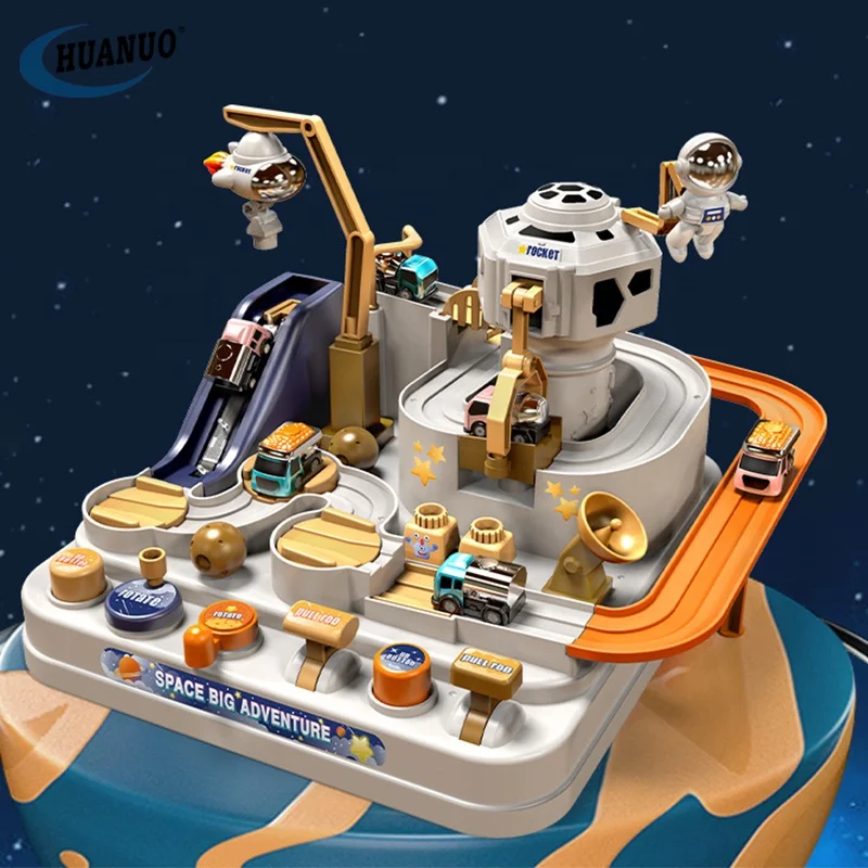 2024 Popular Kids Educational Slot Rail Vehicle Parking Lot Space Rescue Track Race Car Big Adventure Toys With 3 Cars