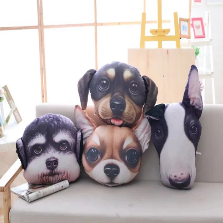 
Factory hot sale home & car decor kids toys soft custom 3D dog head plush doll toys 