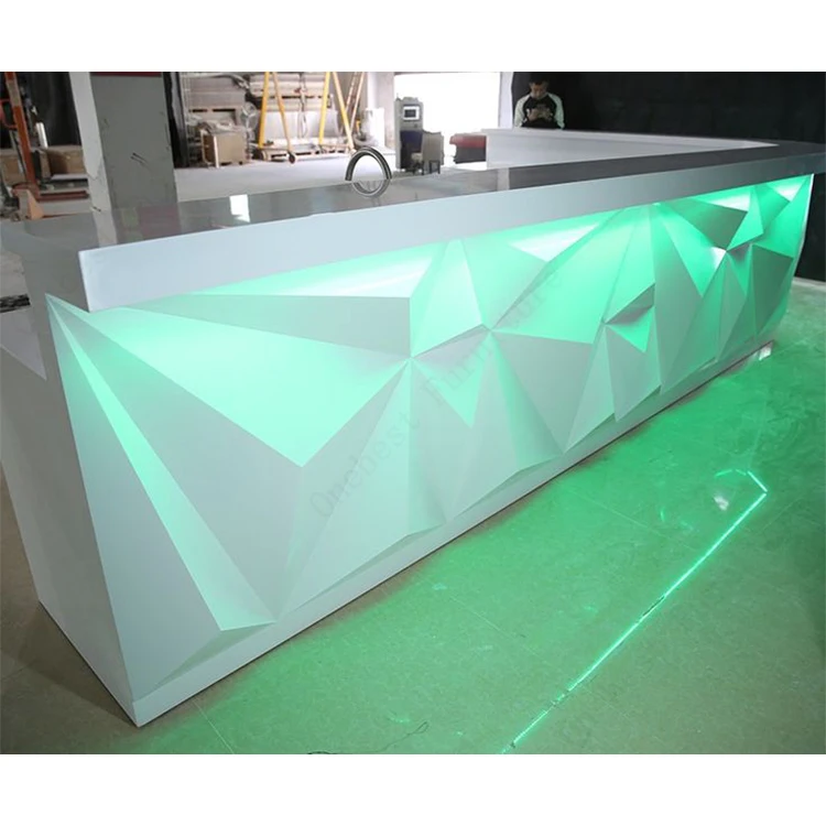 Best Commercial Interior Design Water Bar Counter White Solid Surface Marble Kitchen Counter with LED