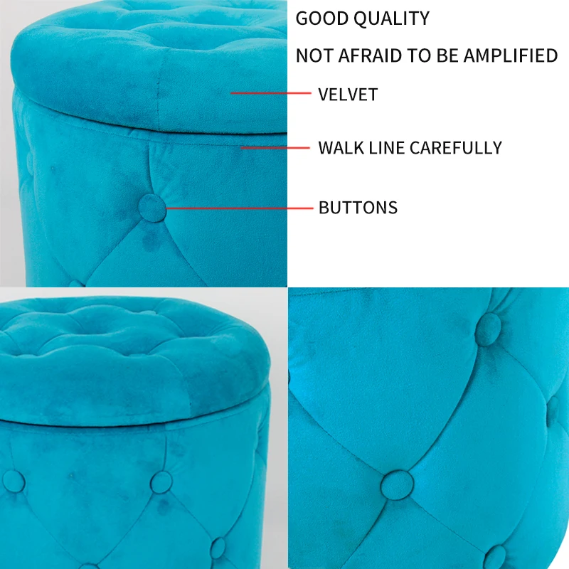 RTS Living Room Furniture Colorful Round Shaped Pouf Velvet Modern Storage Ottoman Footrest Fabric Stool
