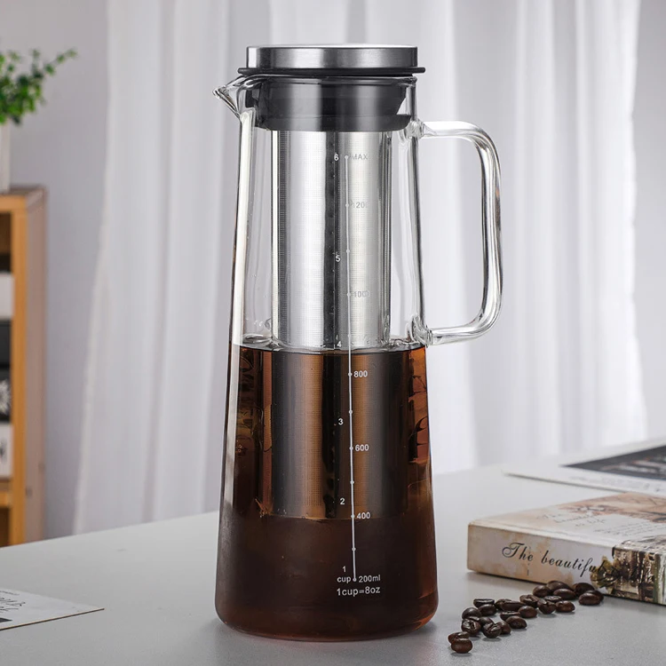 1L/1.4L High borosilicate Glass Heat-resistant Filter Glass Water Bottle Coffee Cold Brew Coffee Pot Coffee Filter
