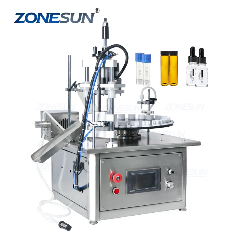  ZONESUN ZS-AFC1M Настольный моноблок с эфирным маслом Роторная автоматическая 2 в 1 маленькая машина для наполнения и укупорки стеклянных