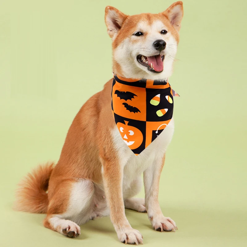Hot Sale Dog Pumpkin Bandana Holiday Accessories Soft Material Cosplay Pet Triangle Scarf