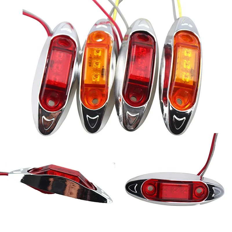 Amazon top seller high bright 3LED trailer,vehicle,ship truck Lighting oval shaped 12v 24v 10-30v electroplate frame side light