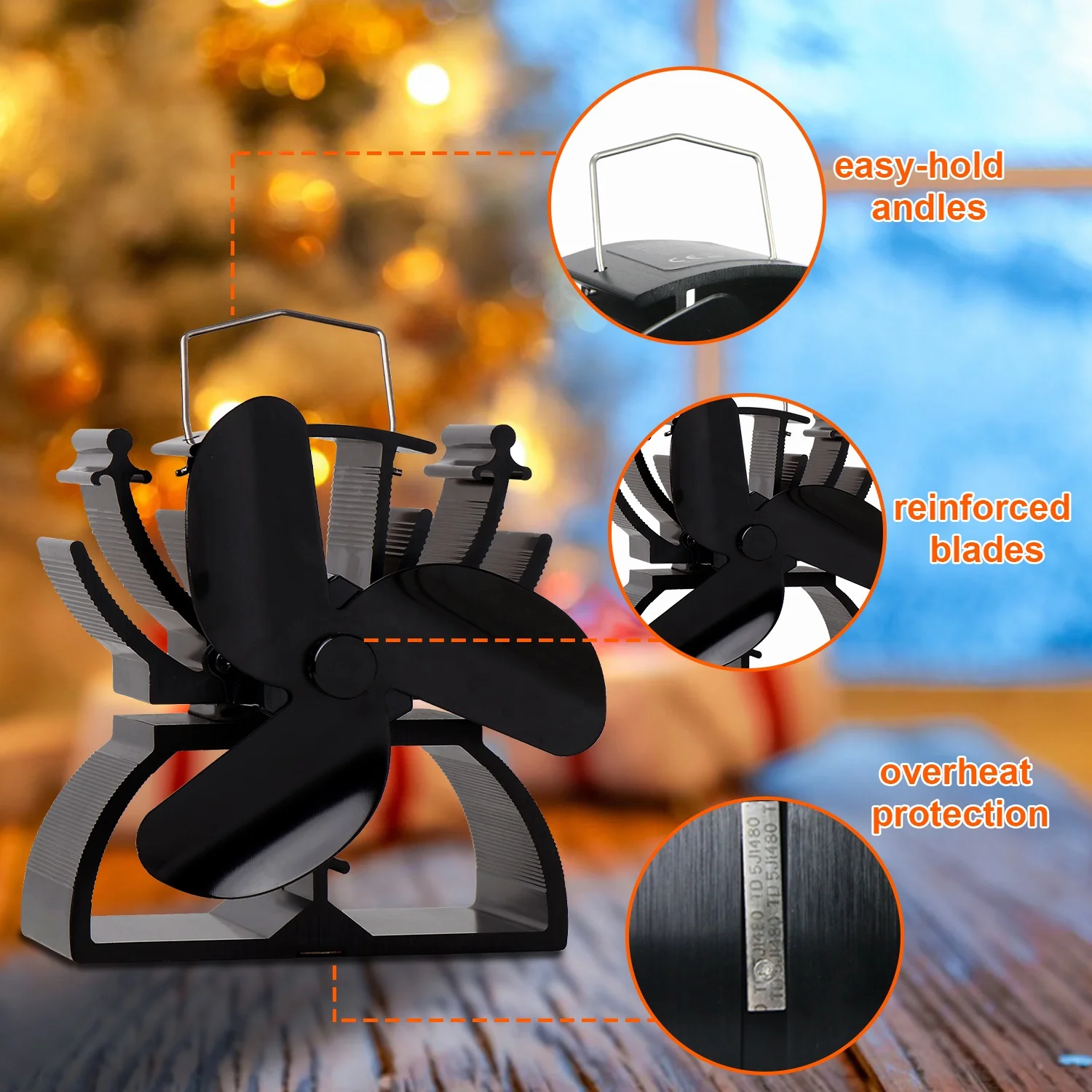 Household Silent VODA Small Stove Fan Height Smart Wood Burner Indoor Heated Powered Stove Fan