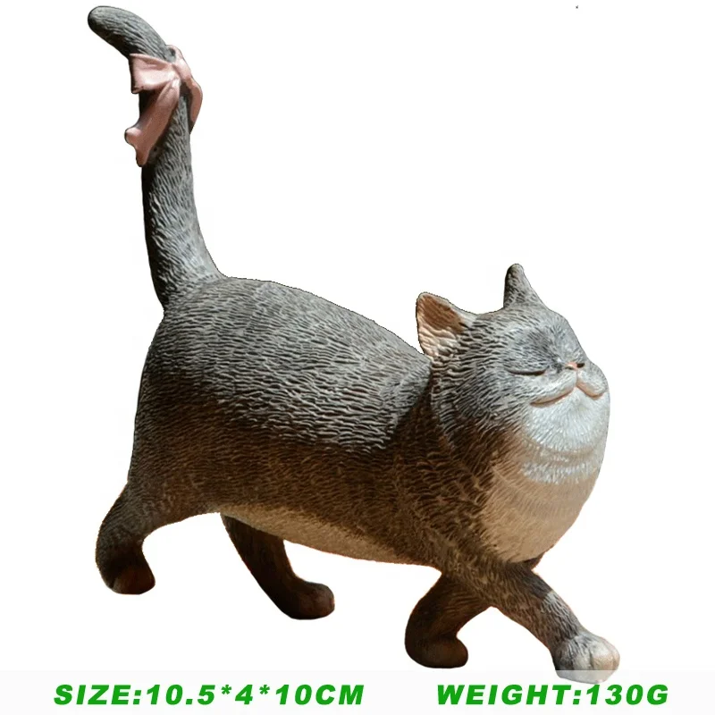 
Z12933A Wholesale Home Decor Resin Hand Carving Cat With A Bowknot On Tail Arrogant Cat Figurine 