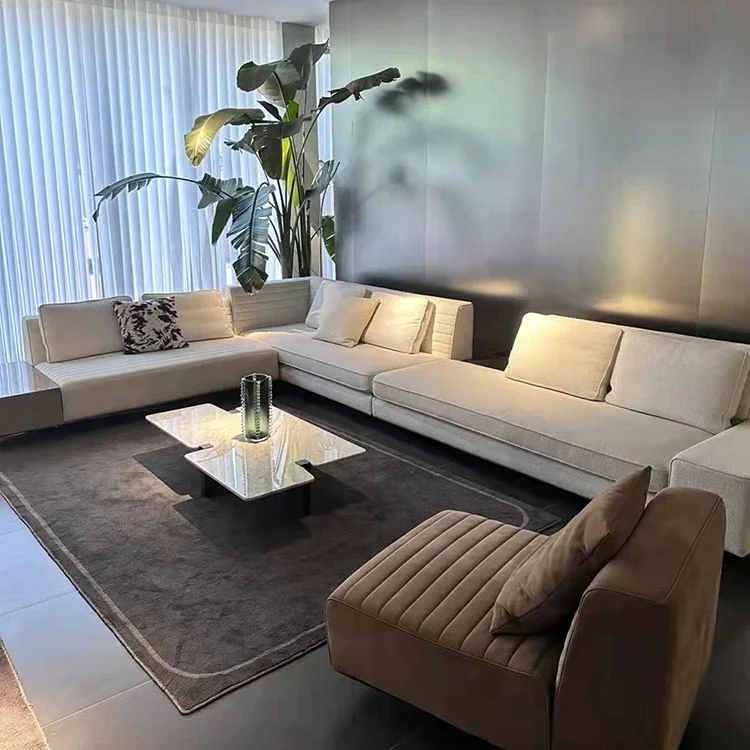 Nordic Luxury Modular Sofa Modern Living Room Furniture Fabric Leather Sofa L Shaped Sectional Sofa