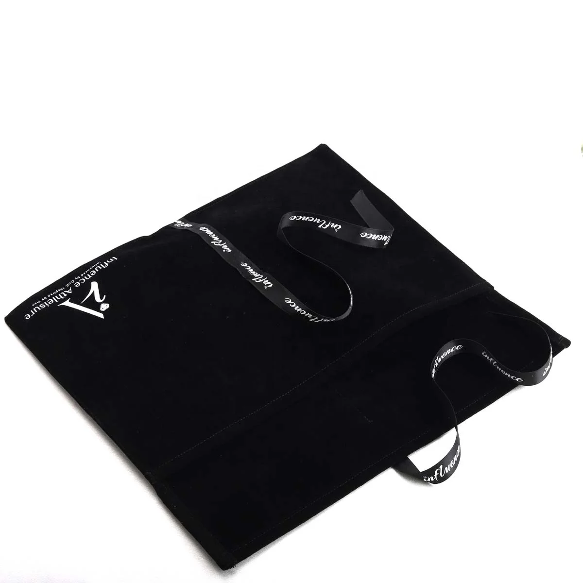 Custom Logo Ribbon Printing Black Velvet Envelope Dust Bag For Wallet Handbag Reusable Gift Jewelry Dust Flap Velvet Pouch