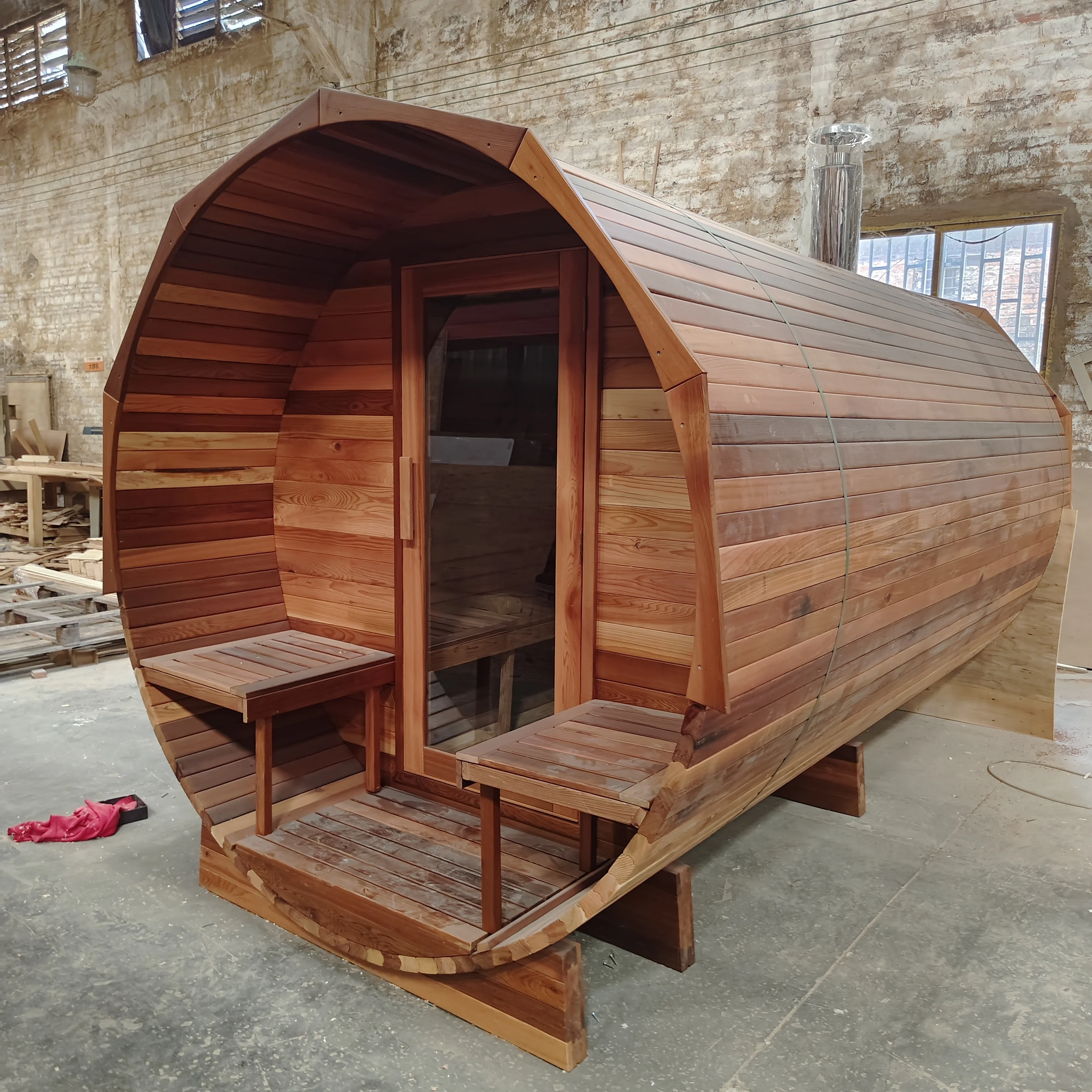 Wooden burning heater front porch bubble window traditional customization 8-10 people  outdoor barrel sauna room