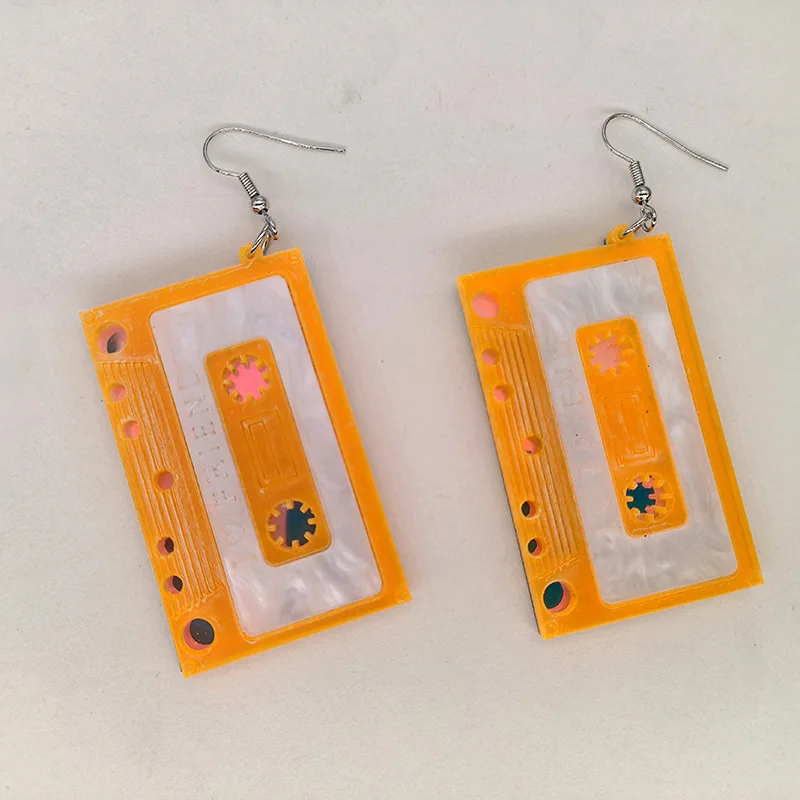 Fashion Music Stereo Tape Acrylic Earrings Vintage Multi Color Square Tape Resin Earrings for Woman Jewelry Gift