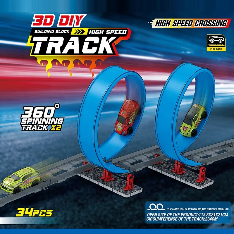 Building Block 360 Degree Spinning Track 3D Diy High Speed Racing Track Toy