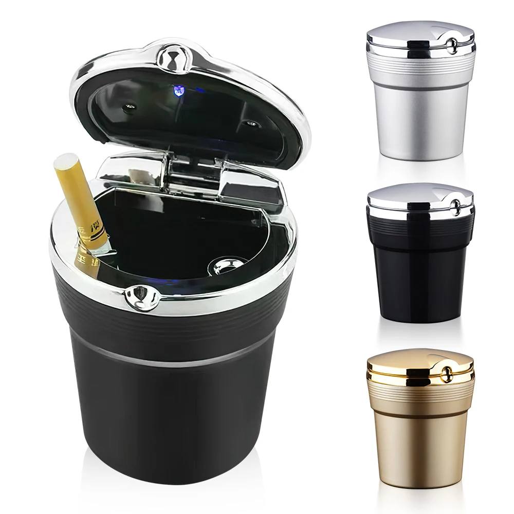 Car Ashtray with LED Light Cigarette Smoke Travel Remover Ash Cylinder Car Smokeless Smoke Cup Holder