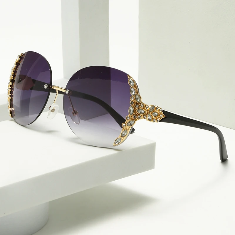 Women Sparkling Crystal Sunglasses Oversized Square Thick Frame