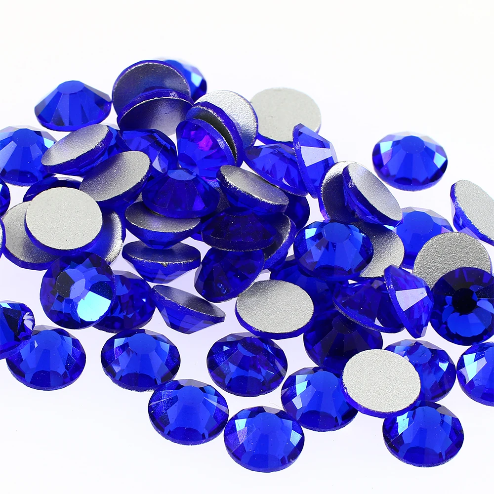 Glass Crystal 10 Sizes Non Hotfix Fancy Colors Round Shape Flatback Rhinestones Glue On Beads mixed color