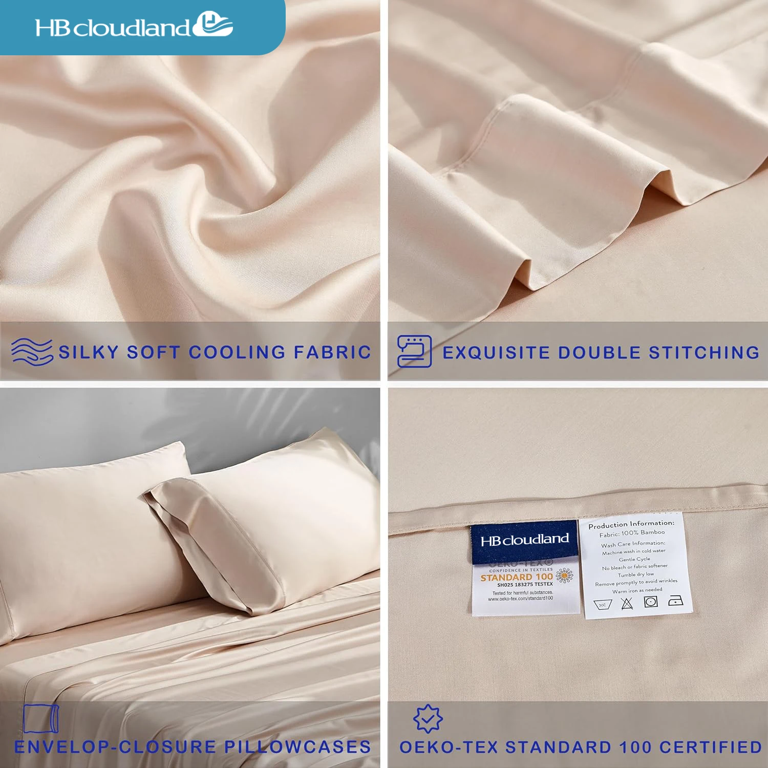 Cloudland 100% Organic Bamboo Sheets OEKO-TEX Certified Bedding Sets in King Queen Twin Sizes Wholesale for Home Use