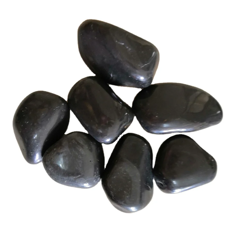 Black polished natural cobblestone garden