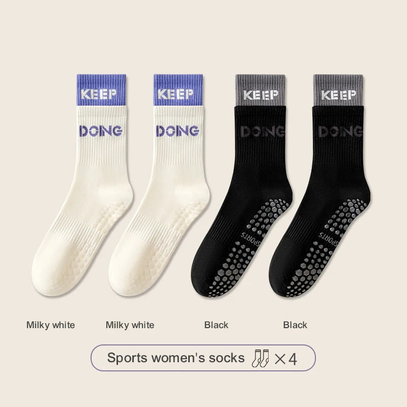 High Quality Custom Logo Anti Slip Fitness Yoga Socks Cotton Crew Sock Women Non-Slip Grip Sports Socks