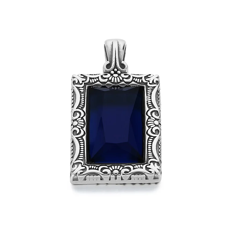 KALEN Men Classic Stainless Steel&Black/Blue Glass Medieval Style Pendants