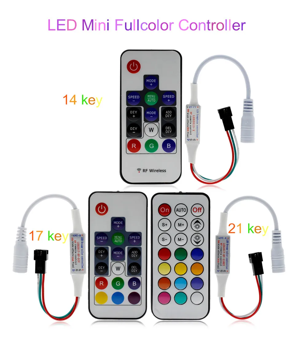 Fullcolor Controller 14/17/21 Keys DIY RF Remote Control DC5V-24V 358 Kinds of Changes Effects for WS2812B WS2811 Strip